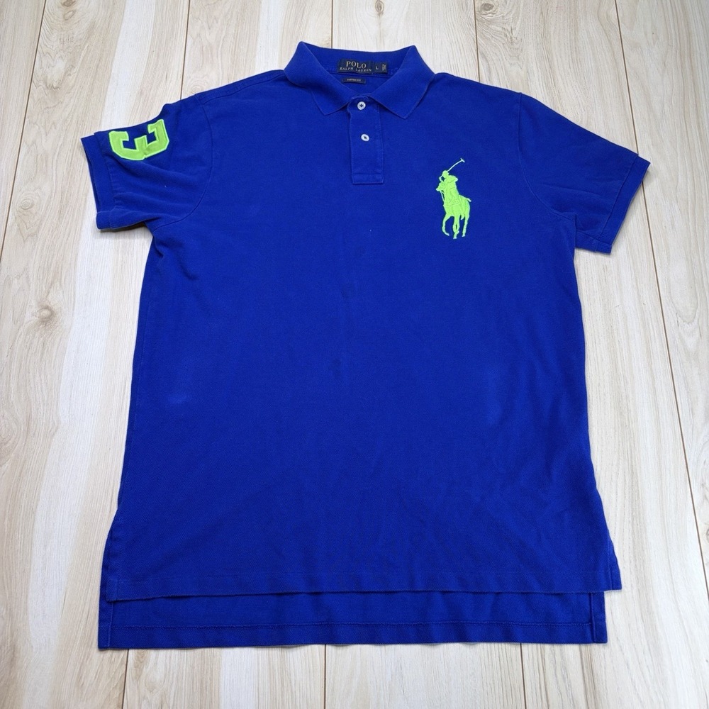 Vintage Polo Ralph Lauren Big Pony Shirt Blue Green Size Large Performance #3